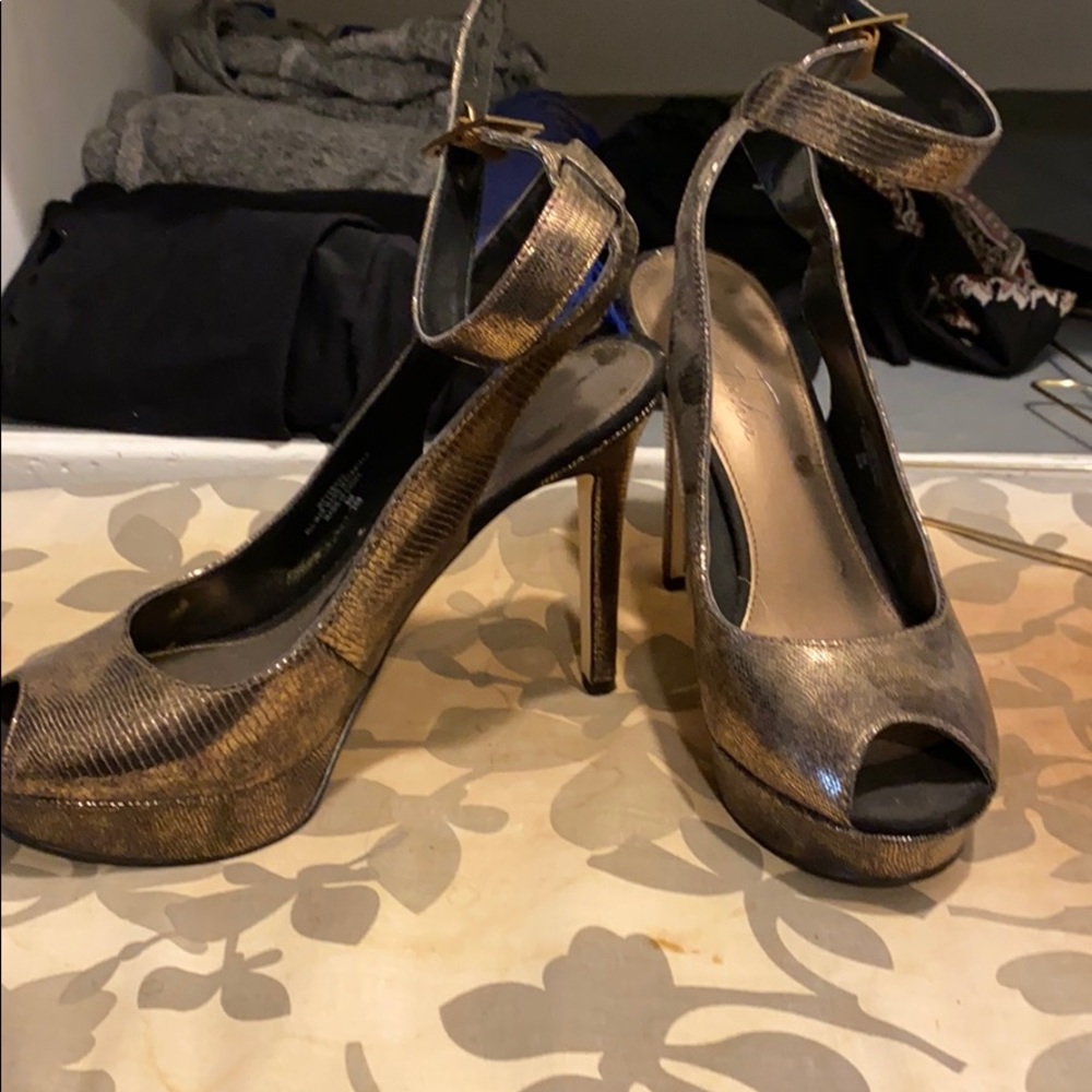 Bronze metallic platform  heels ankle strap